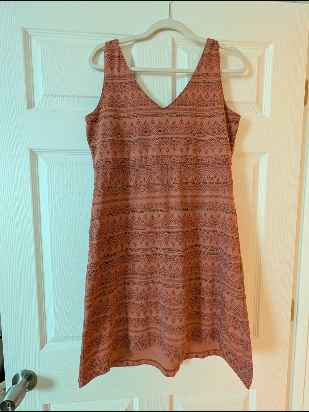 L.L. Bean Sleeveless V-Neck Mini Dress in Terracotta Pattern